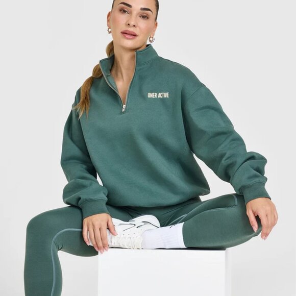 Oner Active Foundations 1/4 Zip Sweatshirt in Iced Green - Small - Picture 3 of 11